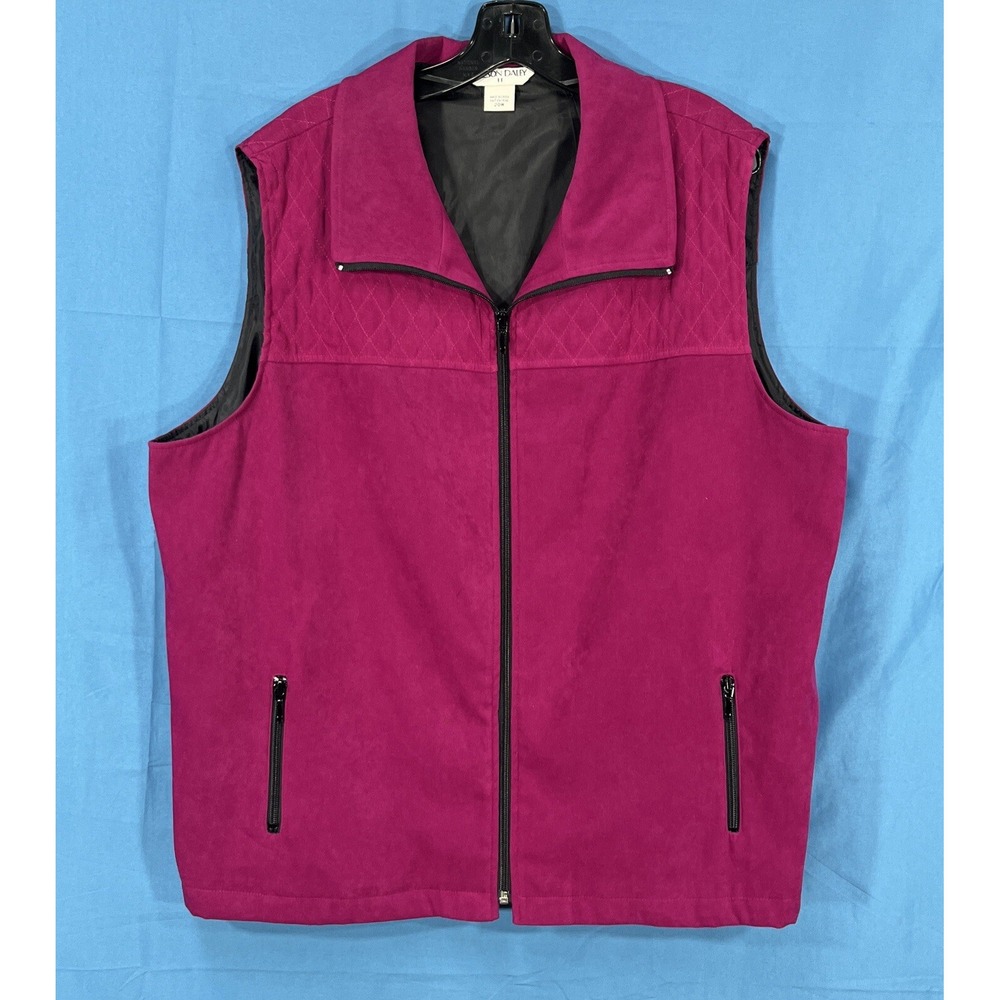 ALLISON DALEY II Purple FAUX SUEDE Quilted Detail FULL-ZIP 2-Pocket VEST Sz 20W